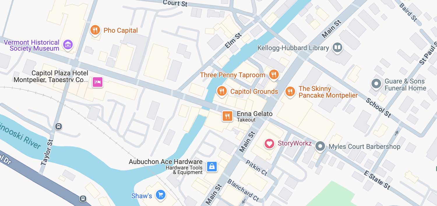 Map of Montpelier showing location of StoryWorkz