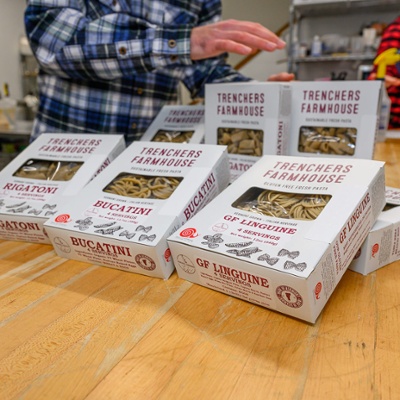 Trencher's pasta packaged and ready to ship.